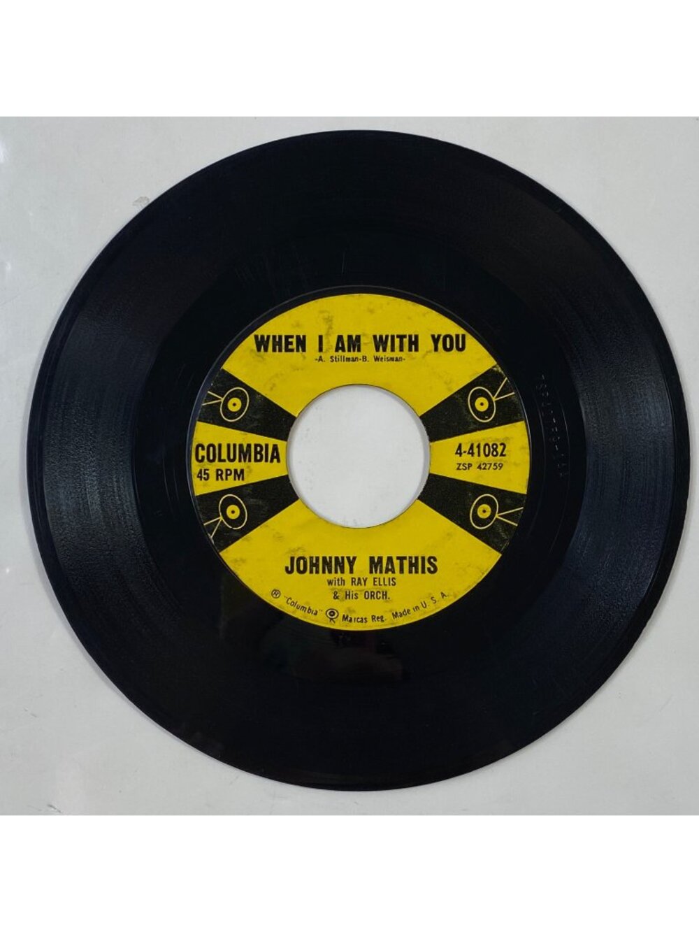Vintage Columbia 45 RPM Vinyl Record Johnny Mathis When I Am With You/Come to Me